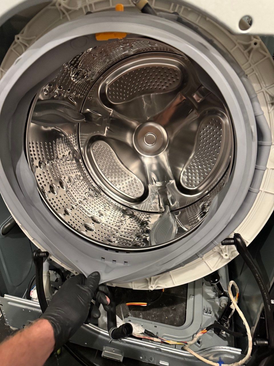 Cleaning mold from rubber bands on a washing machine in Los Angeles